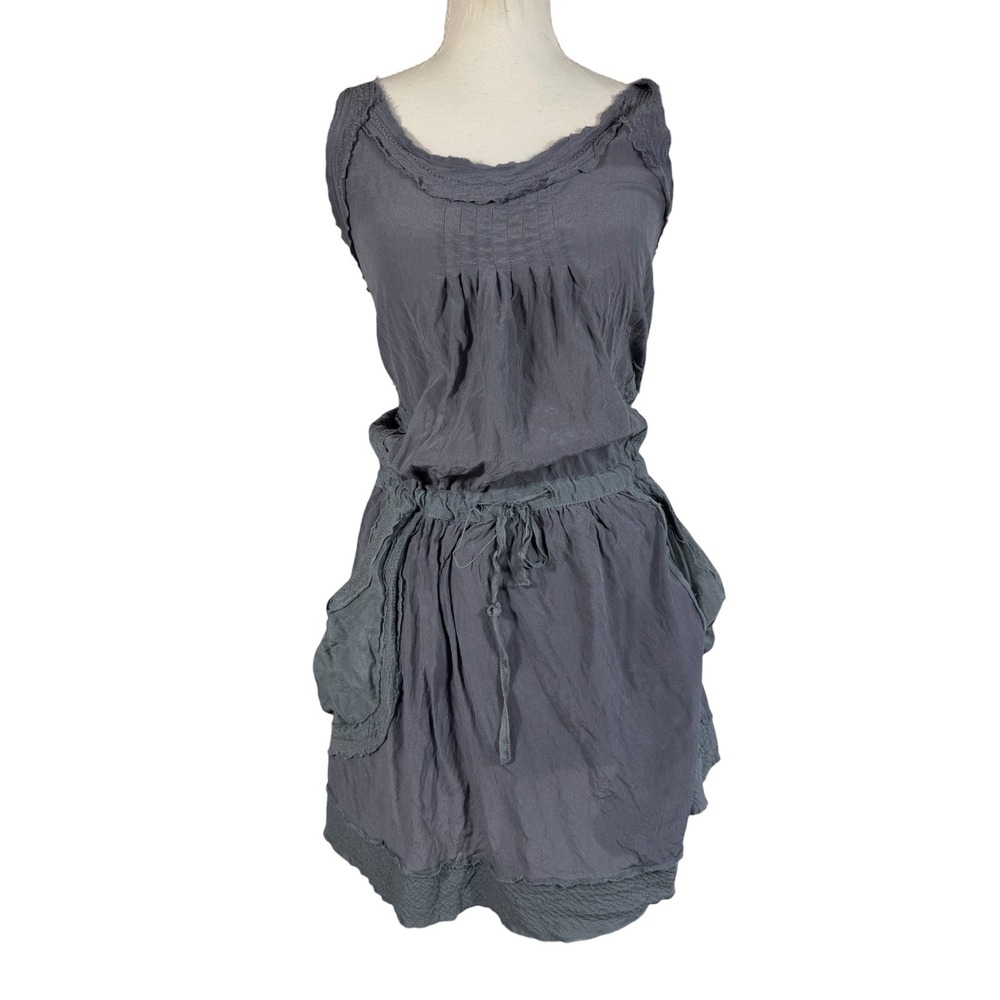 Monoreno Dress Womens M Gray Crinkle Gauze Sleeveless Pocket Tunic Boho